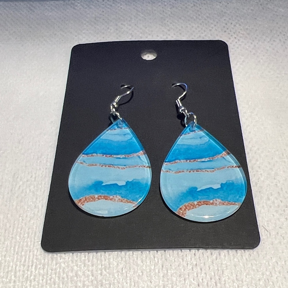 Blue and Brown Teardrop Earrings